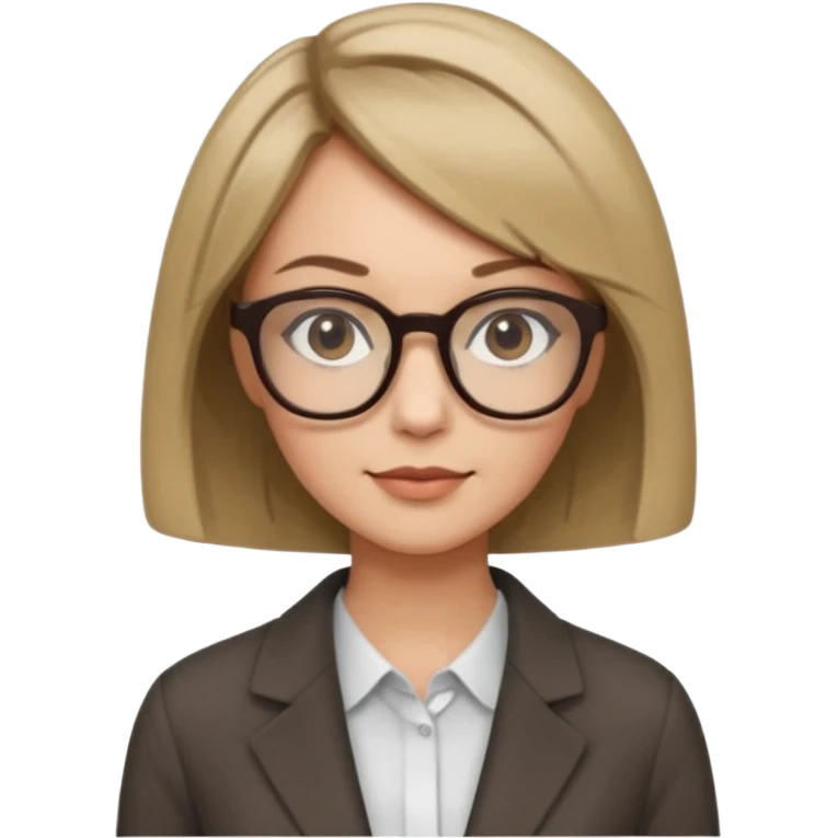 woman dark blonde petite bob haircut wears dark squarish glasses, classic clothes emoji
