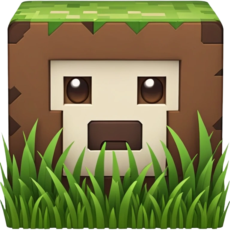 Minecraft grass block, square shape, brown and green, smooth emoji