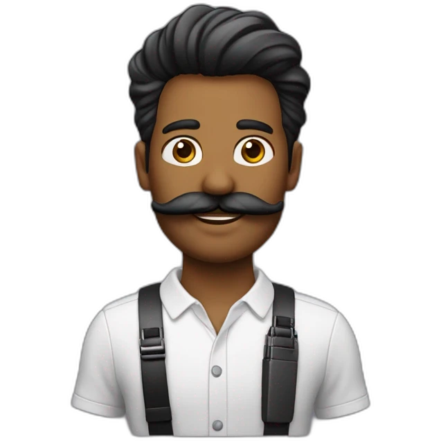 Homme avec les cheveux noirs et une moustache en brosse meusurant 2 cm emoji