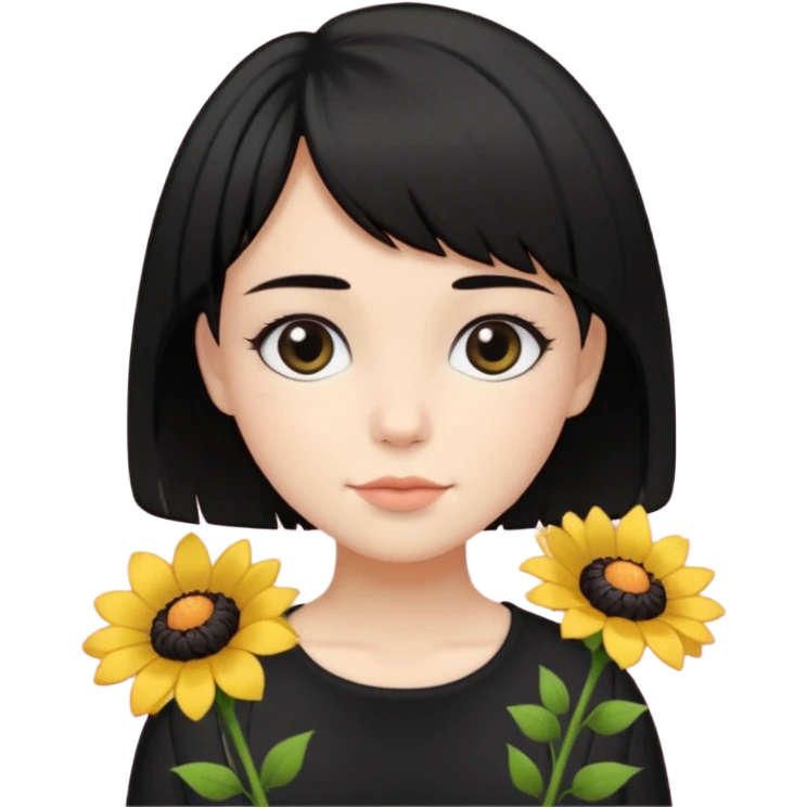 a pretty bratz fair girl with short black shaggy hair with a tall boy and flowers wearing black emoji