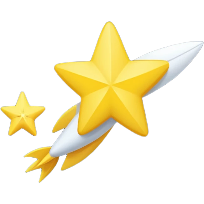 Generate a high-quality image of a shooting star streaking across the night sky, bright glowing yellow and white tail, realistic shading and lighting, no facial features, no brand markings, simple dark background, high-resolution.
 emoji