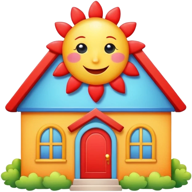 bright daycare house with a happy sun and a heart, cute and cheerful emoji