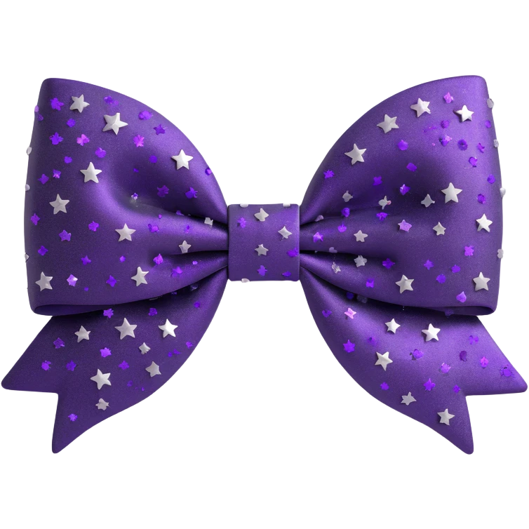 gothic style 3D emoji bow, black with deep purple sparkles, silver stars, dramatic and elegant emoji