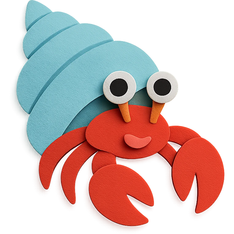 colorful and playful hermit crab in paper-craft style emoji