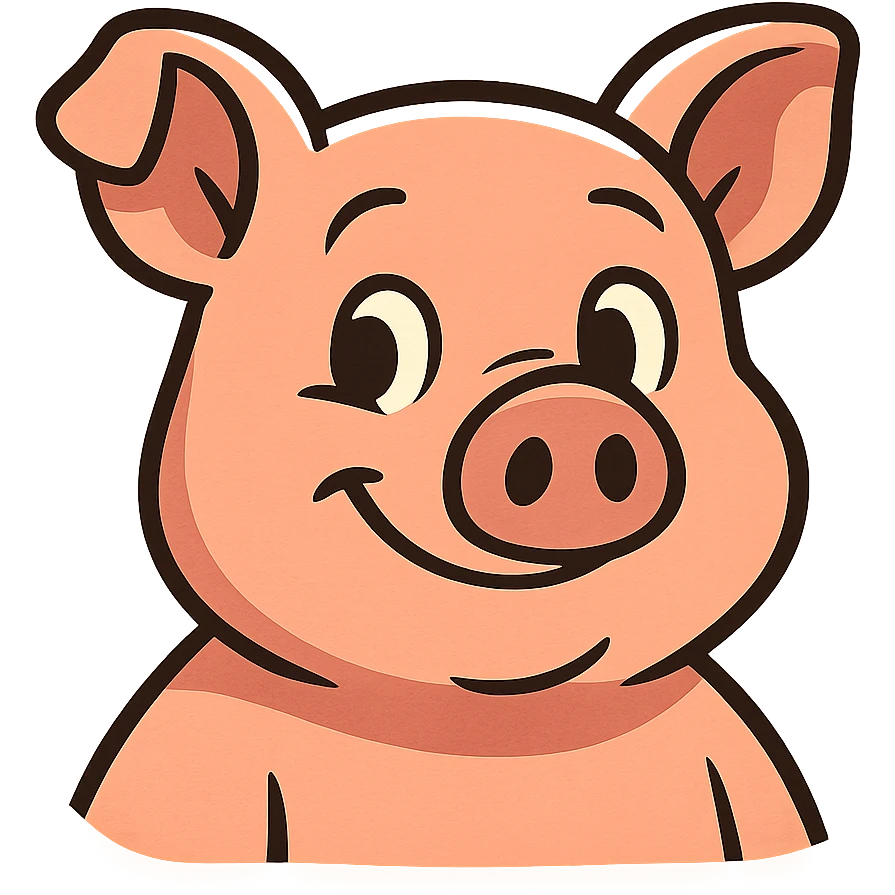 cute app icon featuring a friendly and inviting pig, simple and memorable design, suitable for an animal study application emoji