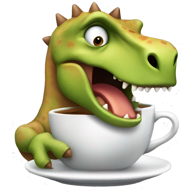 Cranky dinosaur drinking coffee emoji