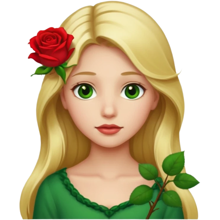 Girl profile picture with long blonde hair and green eyes and a flower in her hair emoji