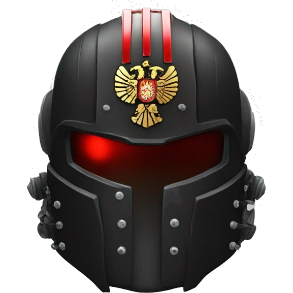 Black Space Marine helmet with red lenses, featuring the Russian coat of arms. emoji