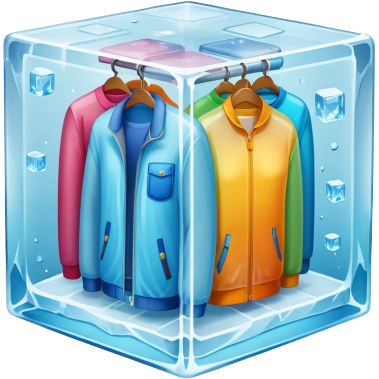 mixed closet inside a large ice cube emoji