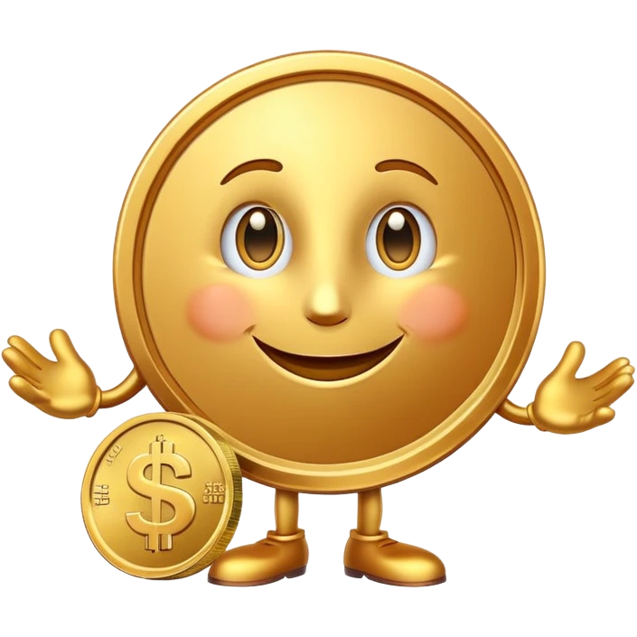 penny coin mascot with a cute face, money savvy, financial advisor character with dollar sign eyes emoji
