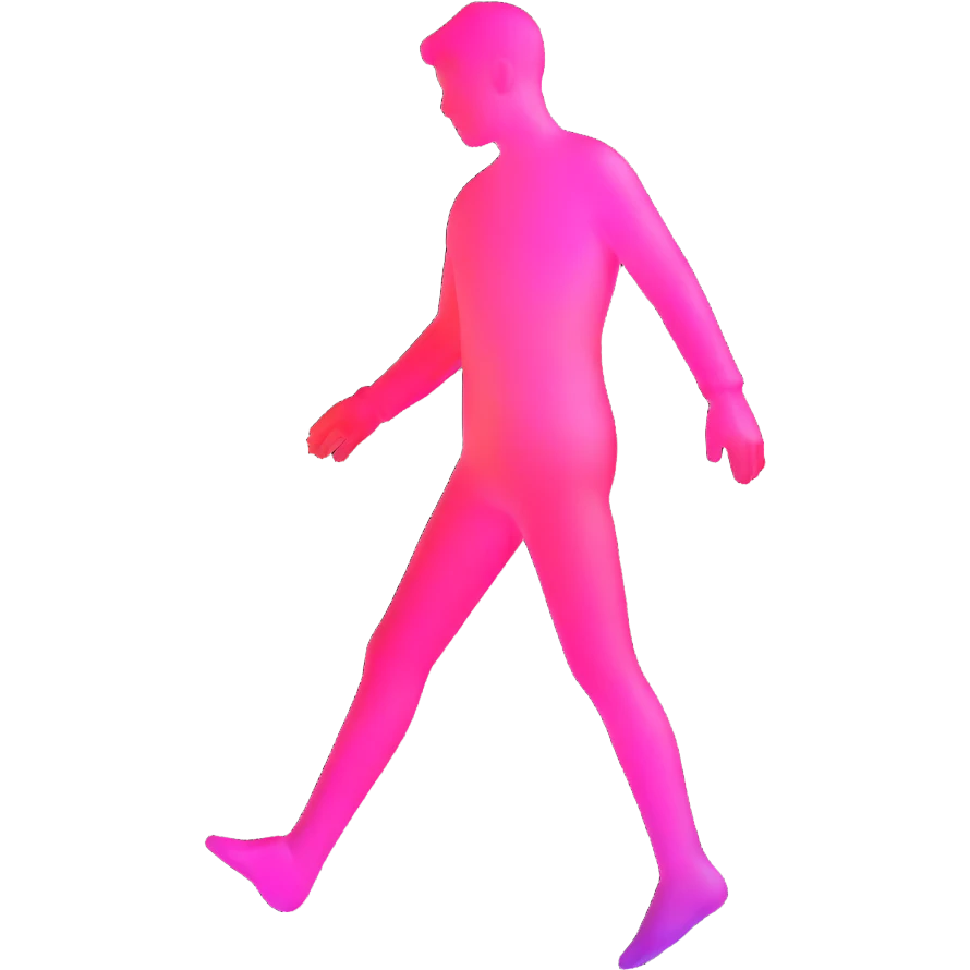 human silhouette, transparent glass with bright pink gradient from #FF335F to #FF99AA, shadows and highlights, minimalistic emoji