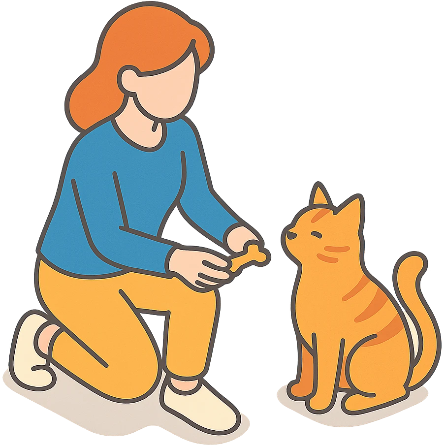 женщина даёт кошке лакомство emoji