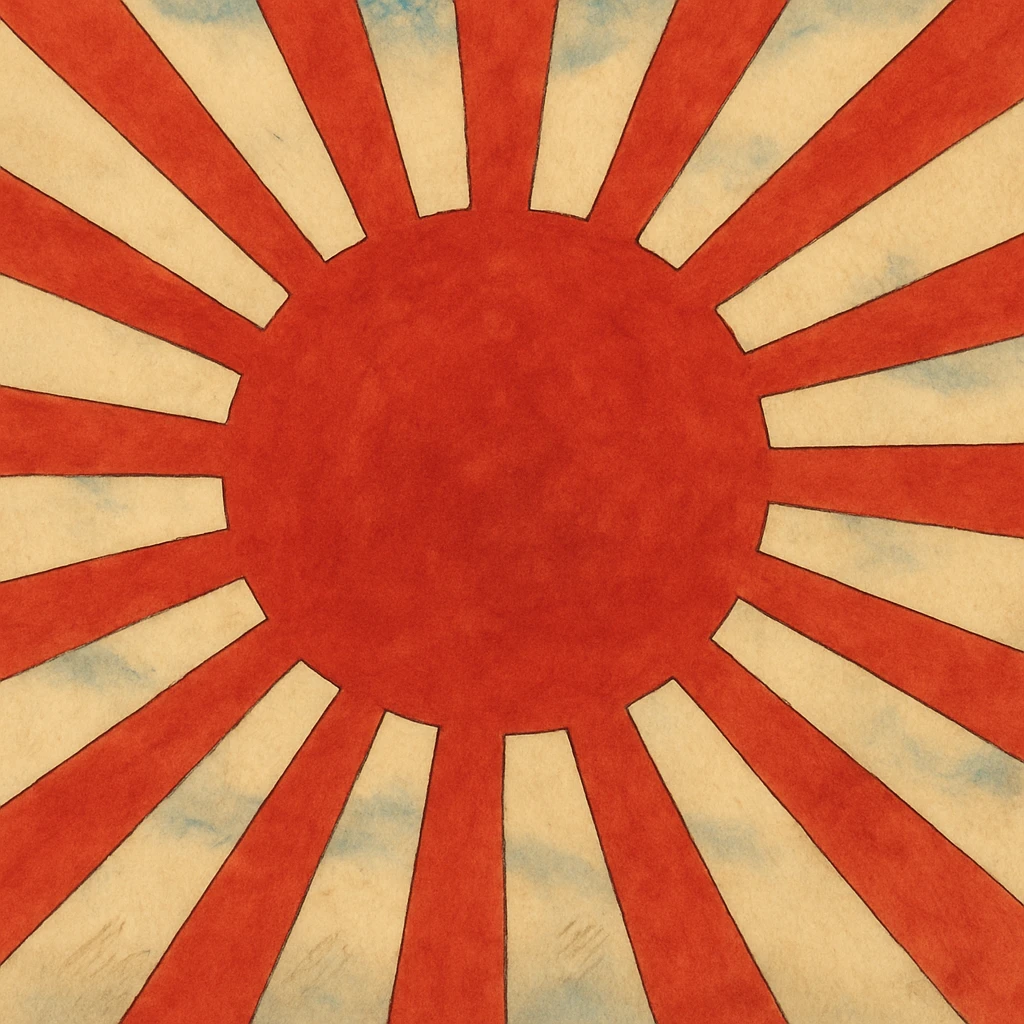 Japanese empire flag, red sun with rays, ghibli style emoji