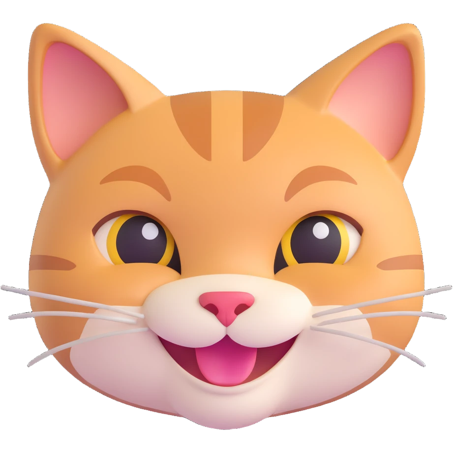 smiling cat face, bright and dimensional emoji