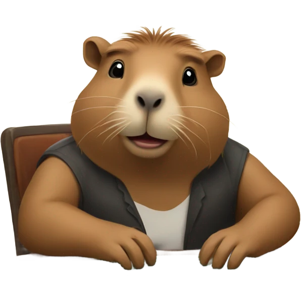 Capybara and Asian man playing poker on a concrete slab emoji