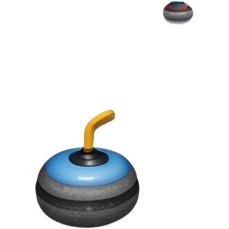 please, An icon featuring the curling rink, with its distinctive circles, and a vibrant crowd in the stands. Snowflakes fall outside the arena, and bright lights illuminate the ice. a curling stone sliding across the ice, with a broom nearby. Transparent background. emoji