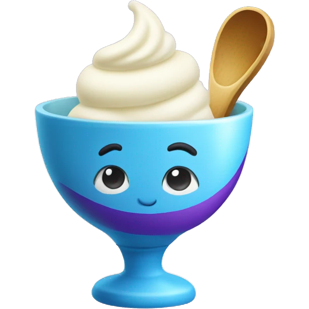 Vanilla Ice Cream in a Blue Cup with a Purple Spoon  emoji
