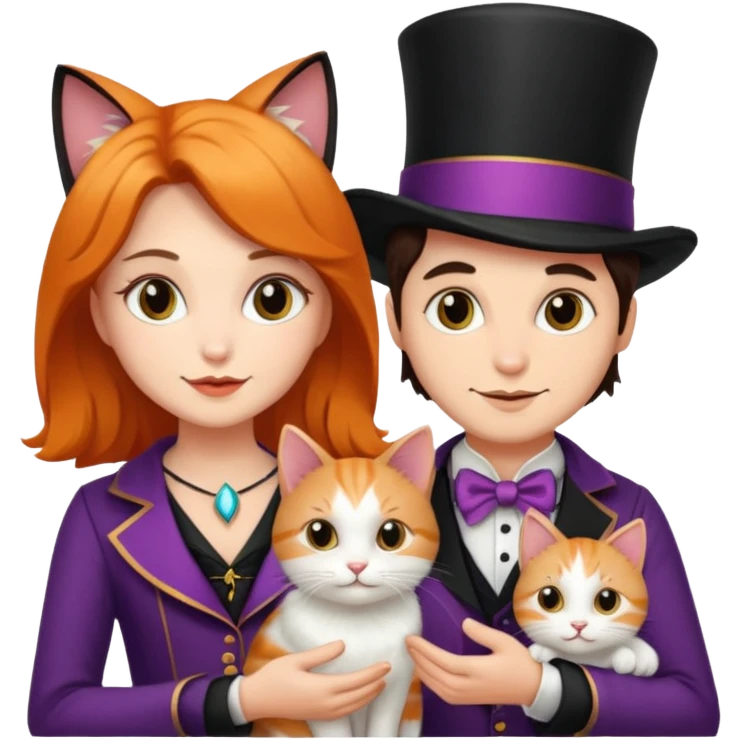 magician couple and their pet cat emoji