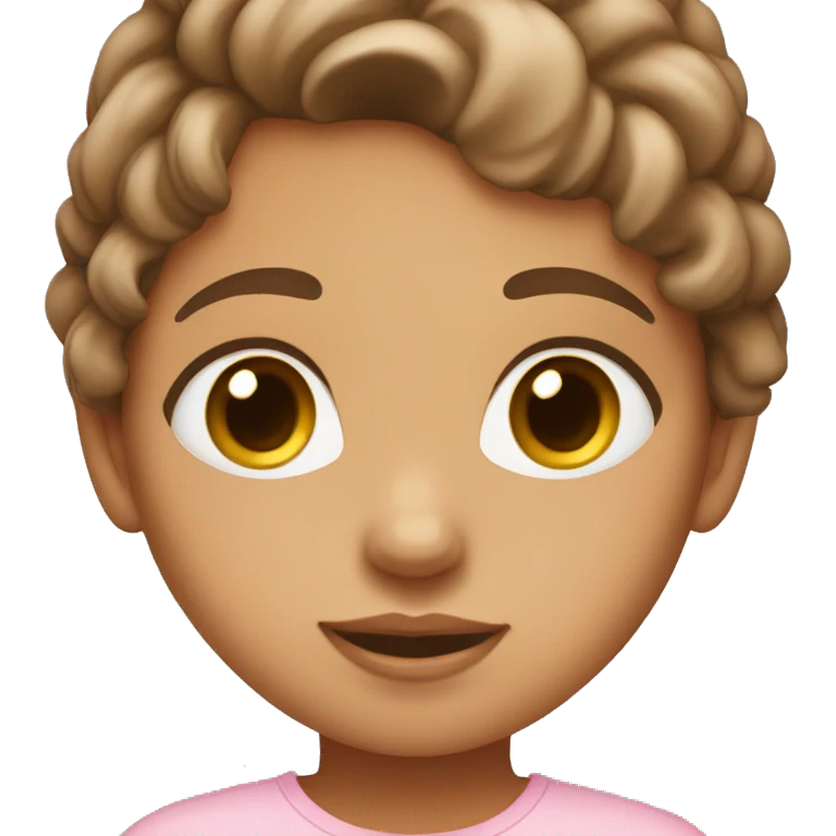 Girl with tan skin brown hair brown eyes and wearing a baby pink shirt  emoji