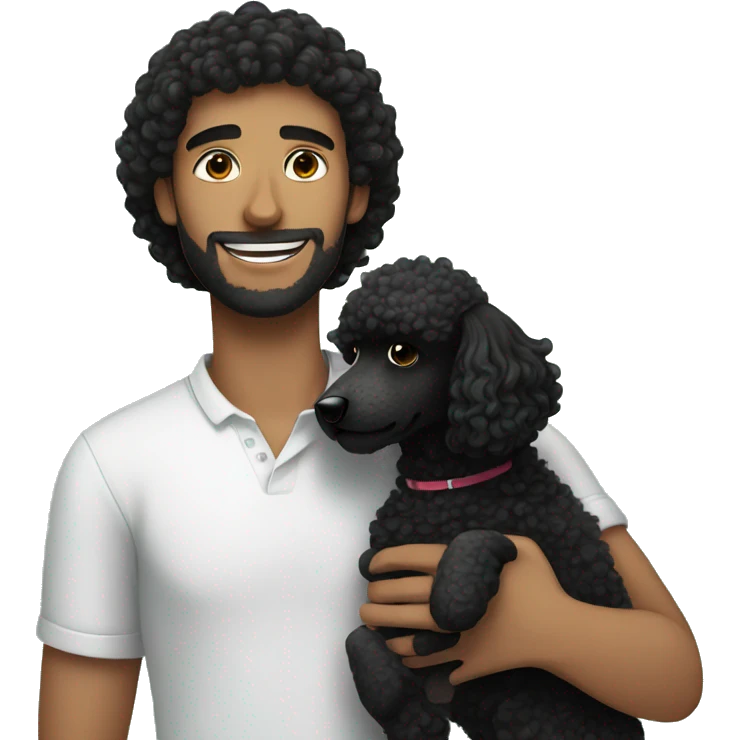 Black haired guy hugs black poodle dog  emoji