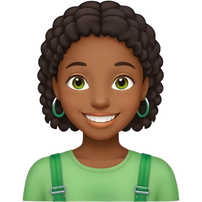 black girl with green braces on her teeth smiling emoji