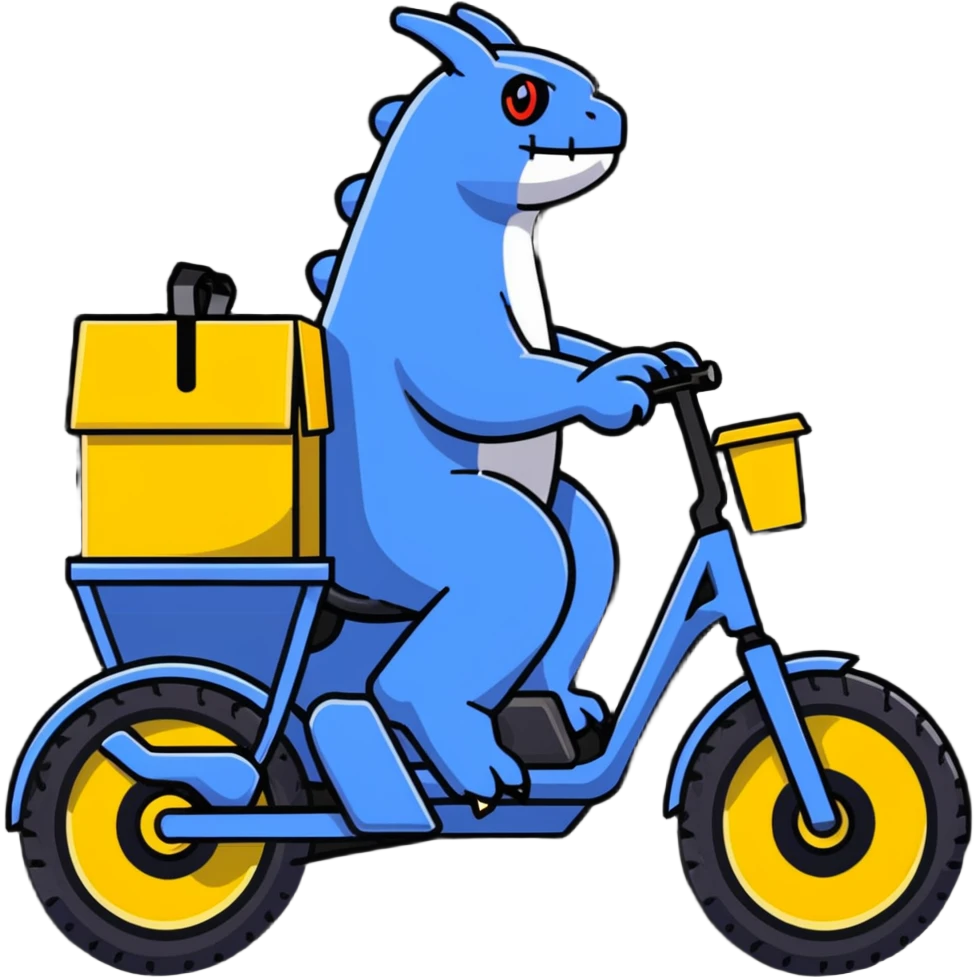 Robust Chinese Monster e-bike for food delivery with insulated food box, chunky tires, large battery emoji