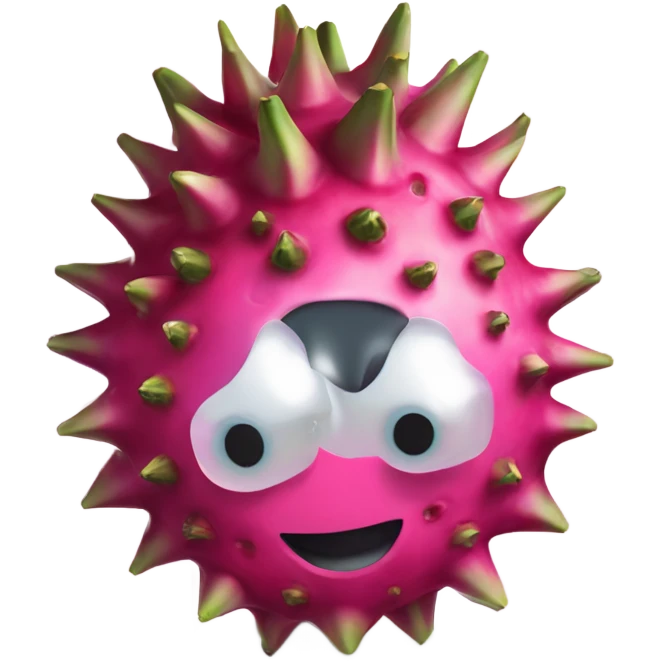 3D elegant Pitahaya with large shiny eyes 👀 one hand holds the mirror with its reflection 🪞 emoji