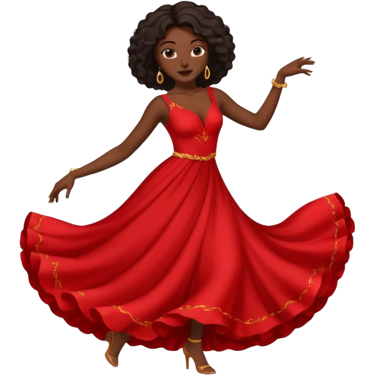 black woman dancing in red dress emoji