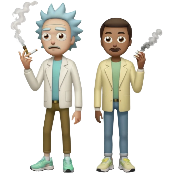 Rick et mortie avec une paire de chaussure  nike tn qui fumme des puff 9k emoji