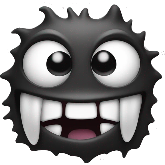 takes the appearance of a black and white monster with eyes sticking out the side and an open mouth showing its tongue emoji