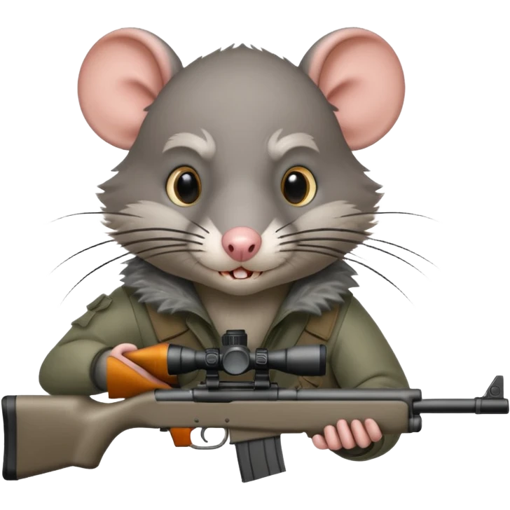 a feral, rabid, rat aiming down a sniper rifle emoji