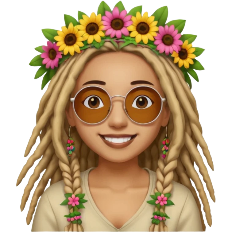 Woman with dreadlocks, round sunglasses, and flower crown.


























 emoji