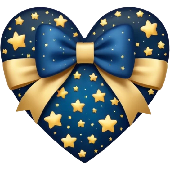 heart with a night sky, gold bow with heart pattern on the bow, apple emoji style emoji