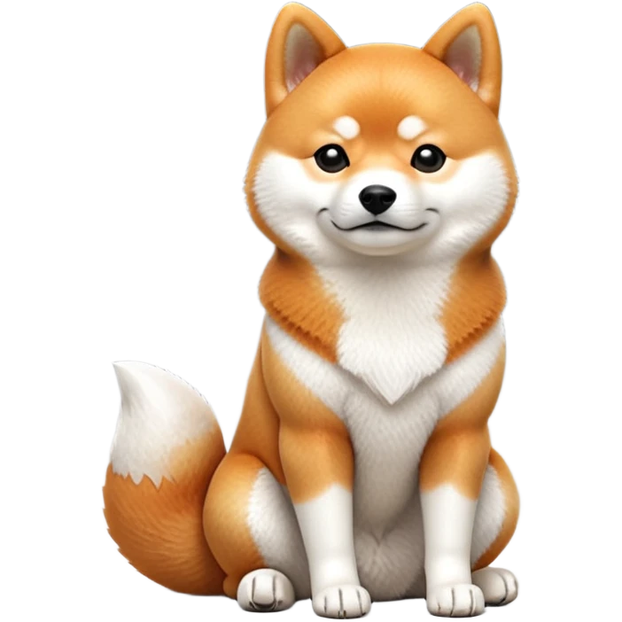 cinematic-[shiba inu]-realistic-full-body-sitting-emoji,-tail-resting-loosely-beside-its-paws,-head-tilted-dramatically, -fluffy-[orange white]-fur,-simplified-yet-realistic-focused-features,-highly-detailed,-glowing-with-an-almost-sarcastic-glow emoji