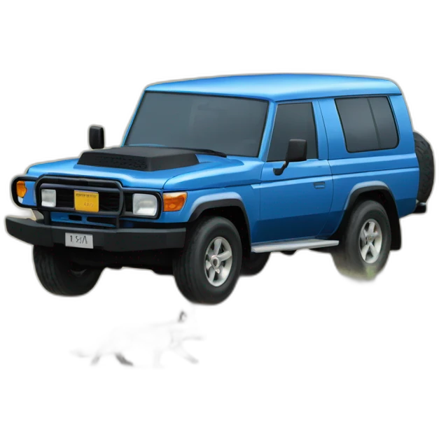 Fox driving a blue toyota landcruiser HZJ78 emoji