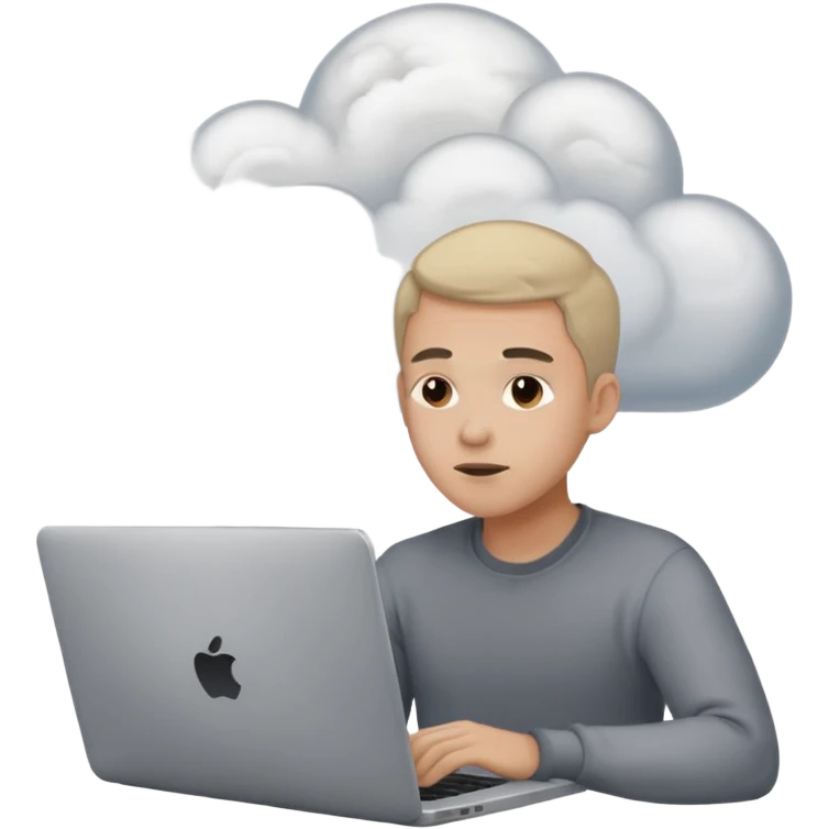 man overwhelmed by data, sitting at laptop, smoke coming from head emoji