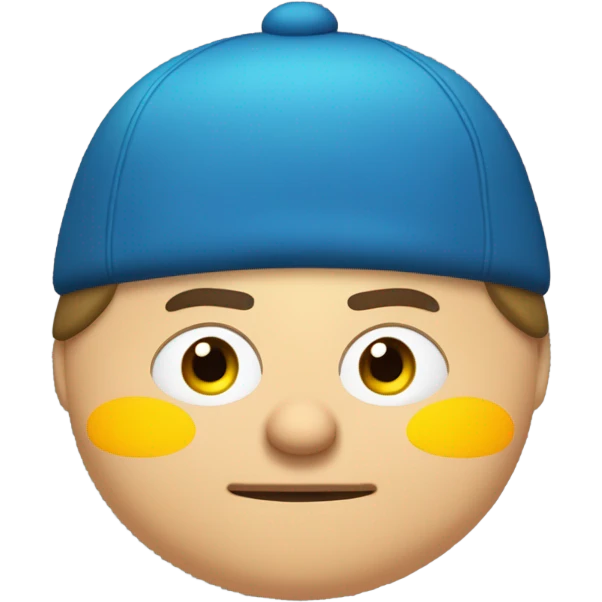 eric cartman (fat boy with white skin tone, blue and yellow poofball hat, red jacket, oval eyes, no nose and smile with teeth) emoji