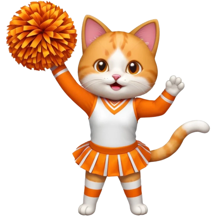 A cat in a tiny cheer outfit shaking pom-poms with bright enthusiasm. emoji
