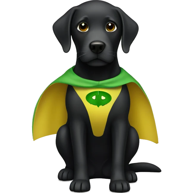 black lab with green yellow superhero cape emoji