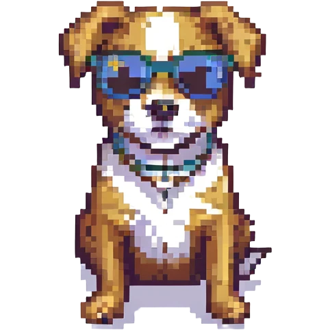 pixel art dog, sunglasses, retro vibe emoji