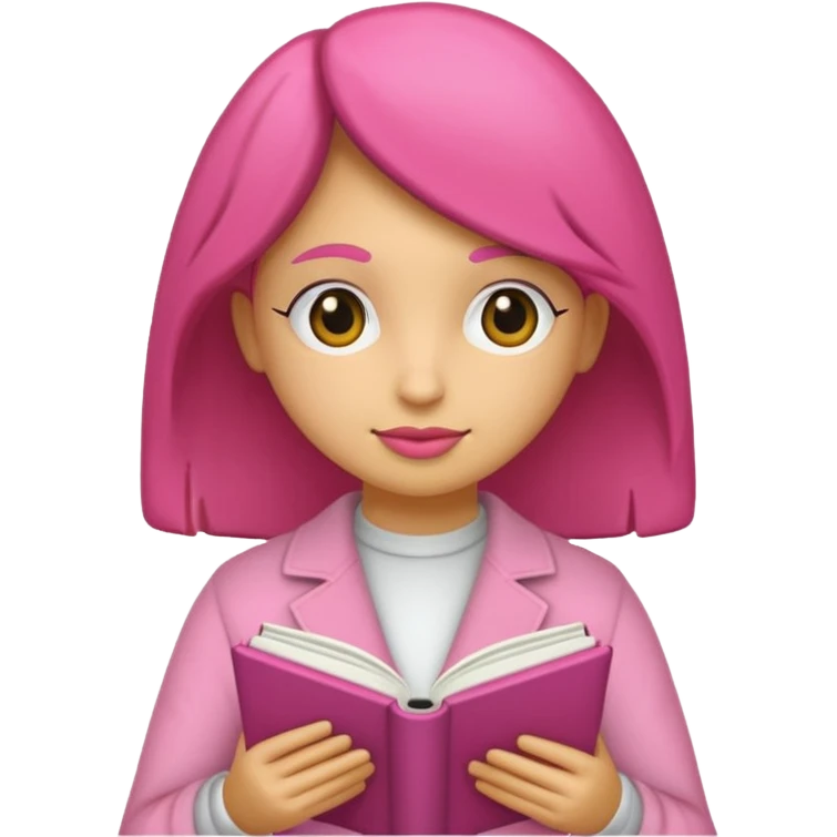 chica rosa pensando con libro ideas emoji