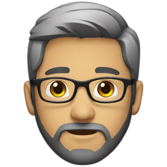 developer with short beard, black hair, glasses, round face, grey spots in beard emoji