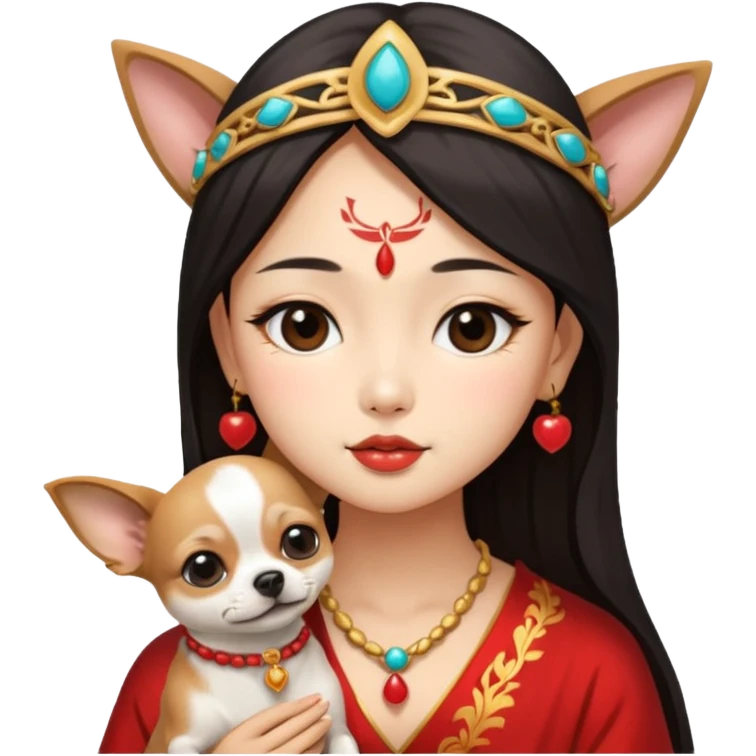 Asian priestess kissing a cute chihuahua emoji