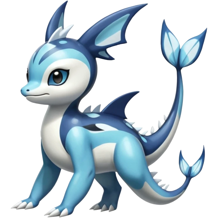 Black and white smooth glossy soft hot Meloetta-Dialga-Orca-Primarina-Vaporeon-Pokémon-Fakémon-fusion-hybrid-creature (full body), 4-legged,  emoji