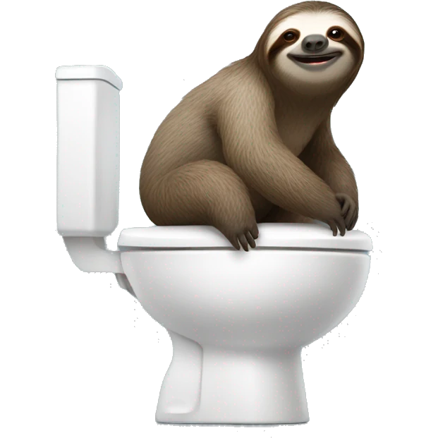 Sloth sitting on toilet with the toilet seat up emoji