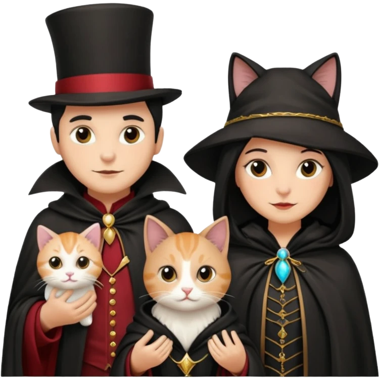 magician couple and their pet cat emoji