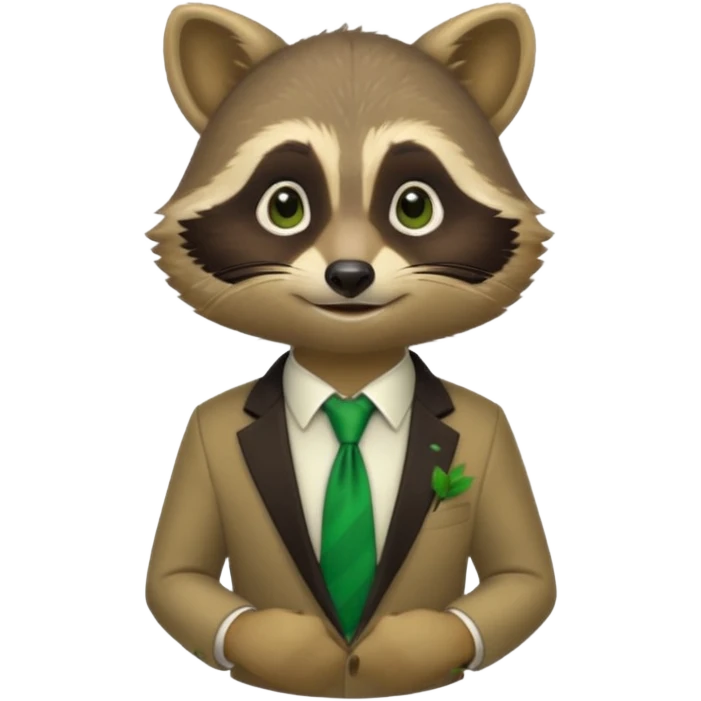 waiter racoon green tie emoji