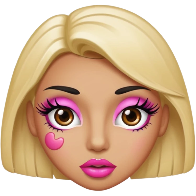 Standard emoji with pink pout lips and thick eyelashes emoji