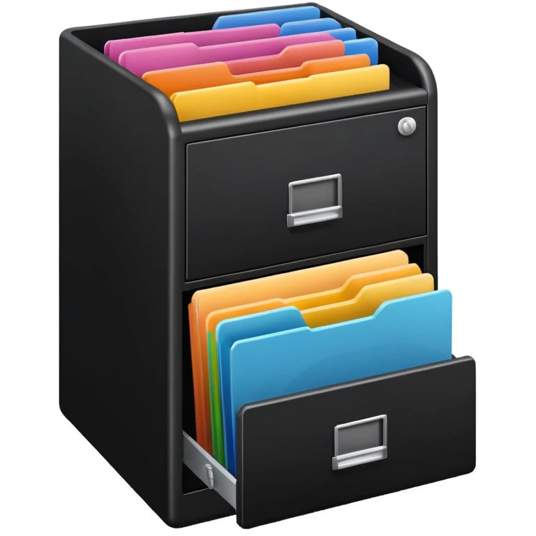 black filing cabinet with colorful folders emoji