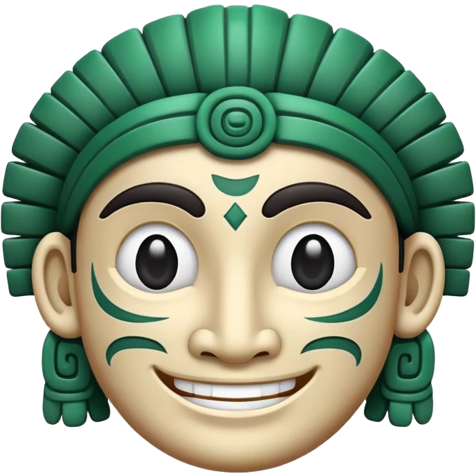 Elegant Mayan face smiling emoji with expressive features, minimalist design, only pure white and dark green colors emoji